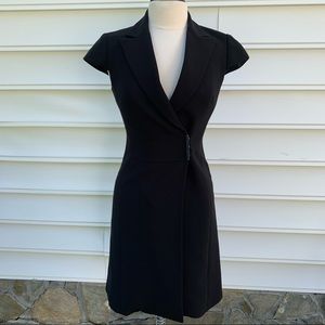Tahari ASL Women’s 4 Black Collared Cap Sleeve Buckle Waist Wrap Business Dress